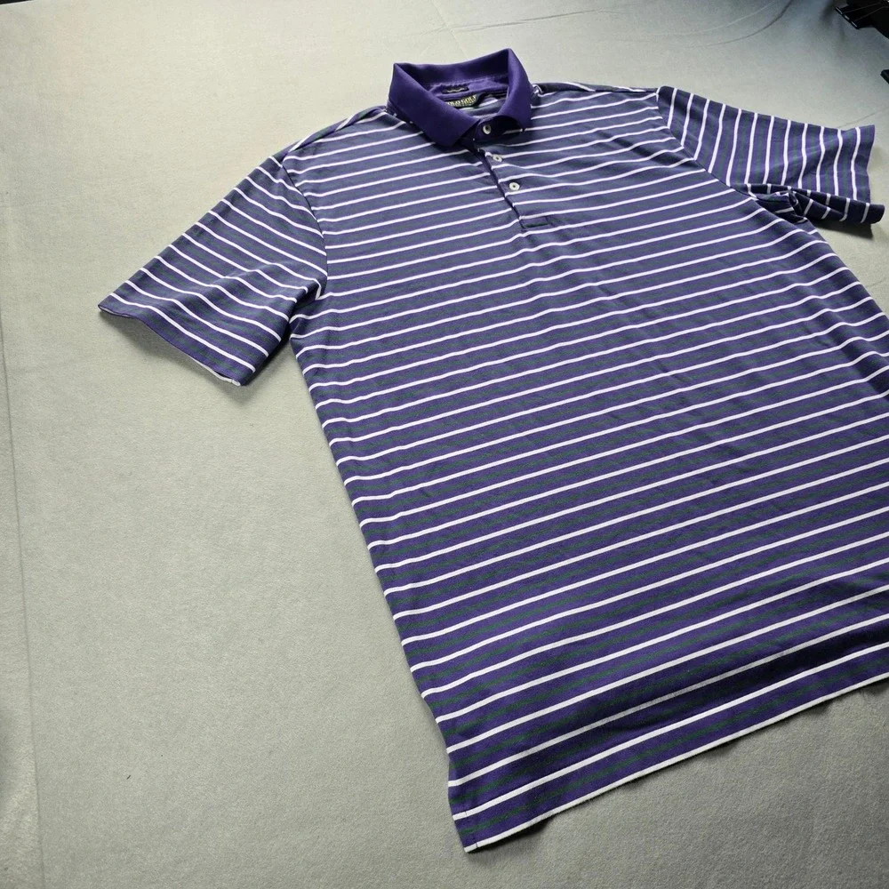 Polo Golf Ralph Lauren Mens Large Purple Striped Performance Pima Cotton Polo